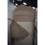 1 x roll of beige velvet upholstery fabric, length unknown, 150cm width, 1 x roll of beige possibly