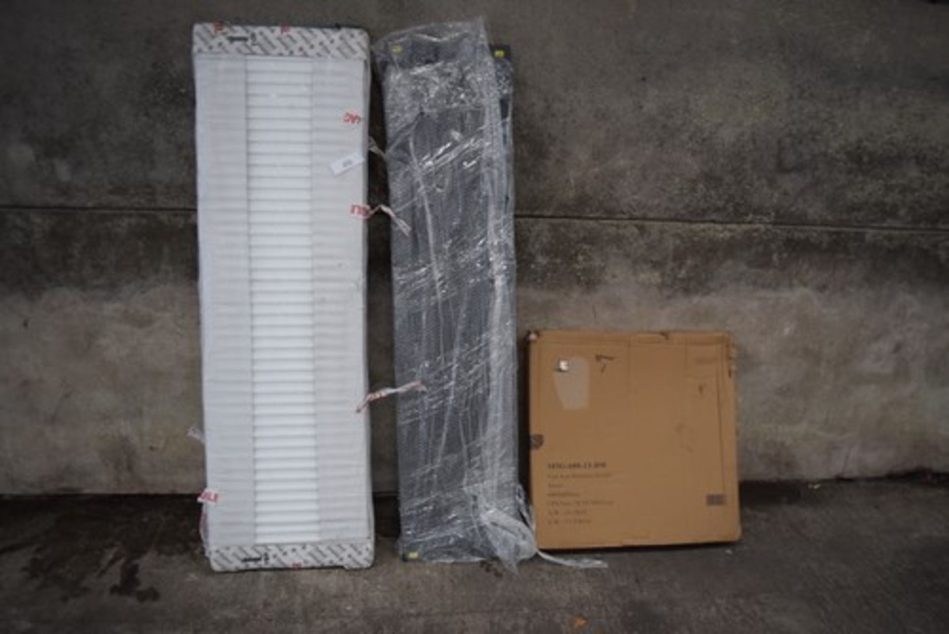 1 x NRG 600 x 605mm cast iron radiator, together with 1 x Stelrad Softline compact 1600mm x 450mm