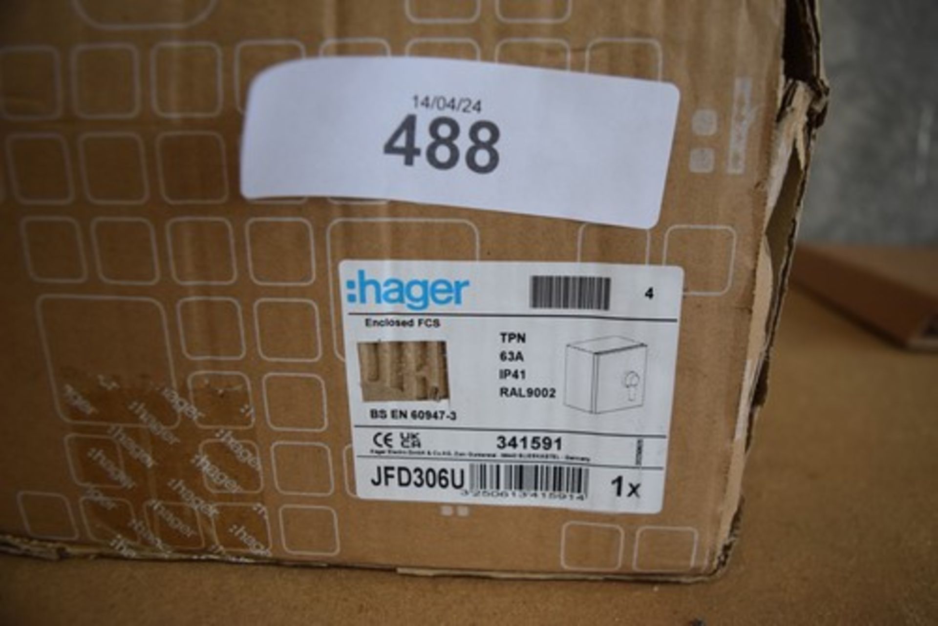 1 x Hager 63A triple pole+ neutral metal fused switch - new in tatty box (TS)