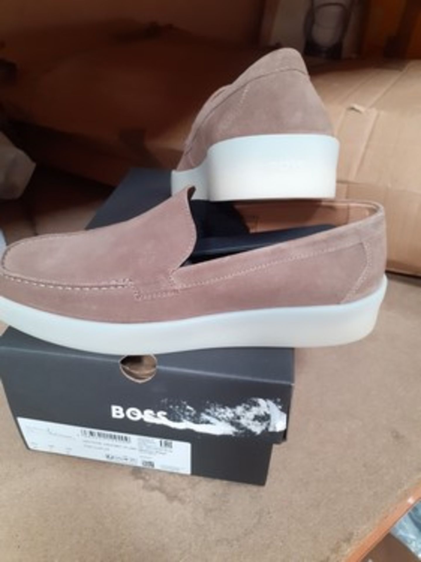1 x pair of Hugo Boss, Clay loafers in beige, size UK7 - new in box (E8B)