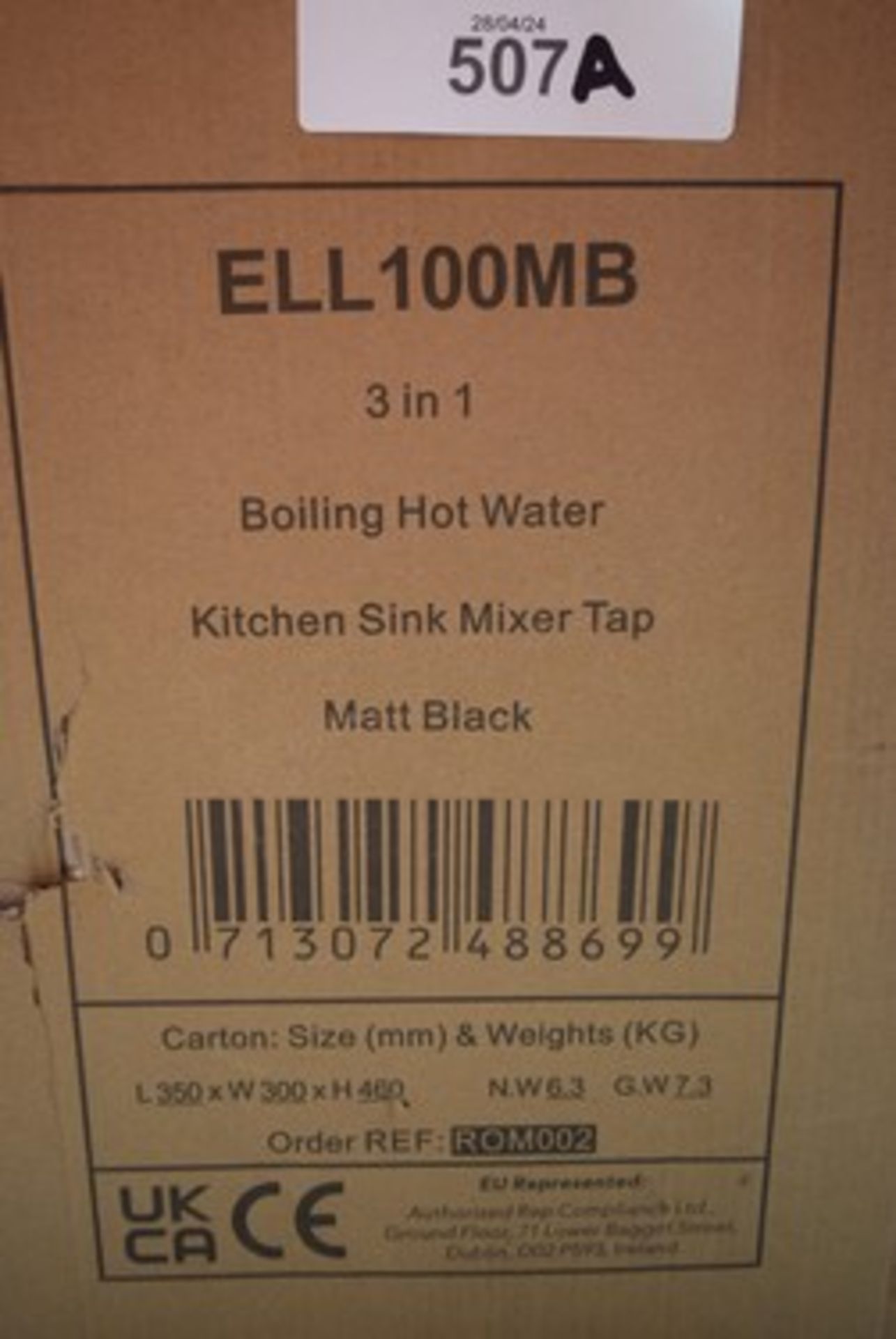 1 x Ellsi 3 in 1 boiling hot water kitchen sink mixer tap, matt black - sealed new in box (GS28A) - Image 2 of 3