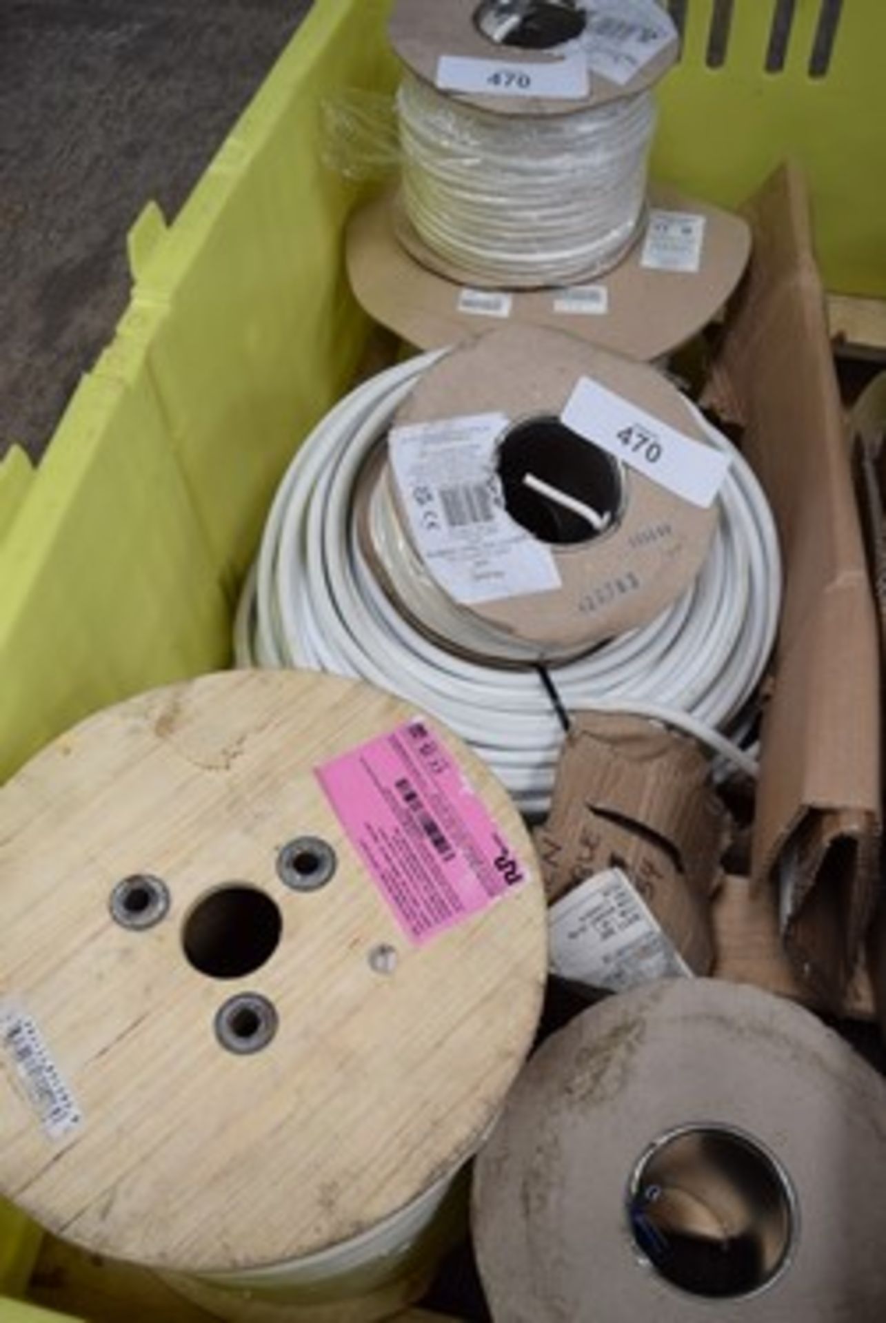 A selection of wire, including 1 x 100m reel of RR Kabel 2.5mm white, 2 x PXcables 50m reels, 1 x
