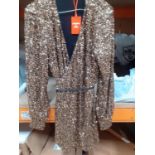 3 x items of ladies Superdry clothing, comprising 1 x Harlequin dress, size 10, 1 x Sequin wrap