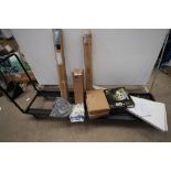A selection of musical equipment, including Ratstand Performers trolley, Road Pro Boom symbol stand,