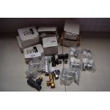 A selection of radiator valves and fixings, including Myson TRV2, Evolve angled radiator valves,