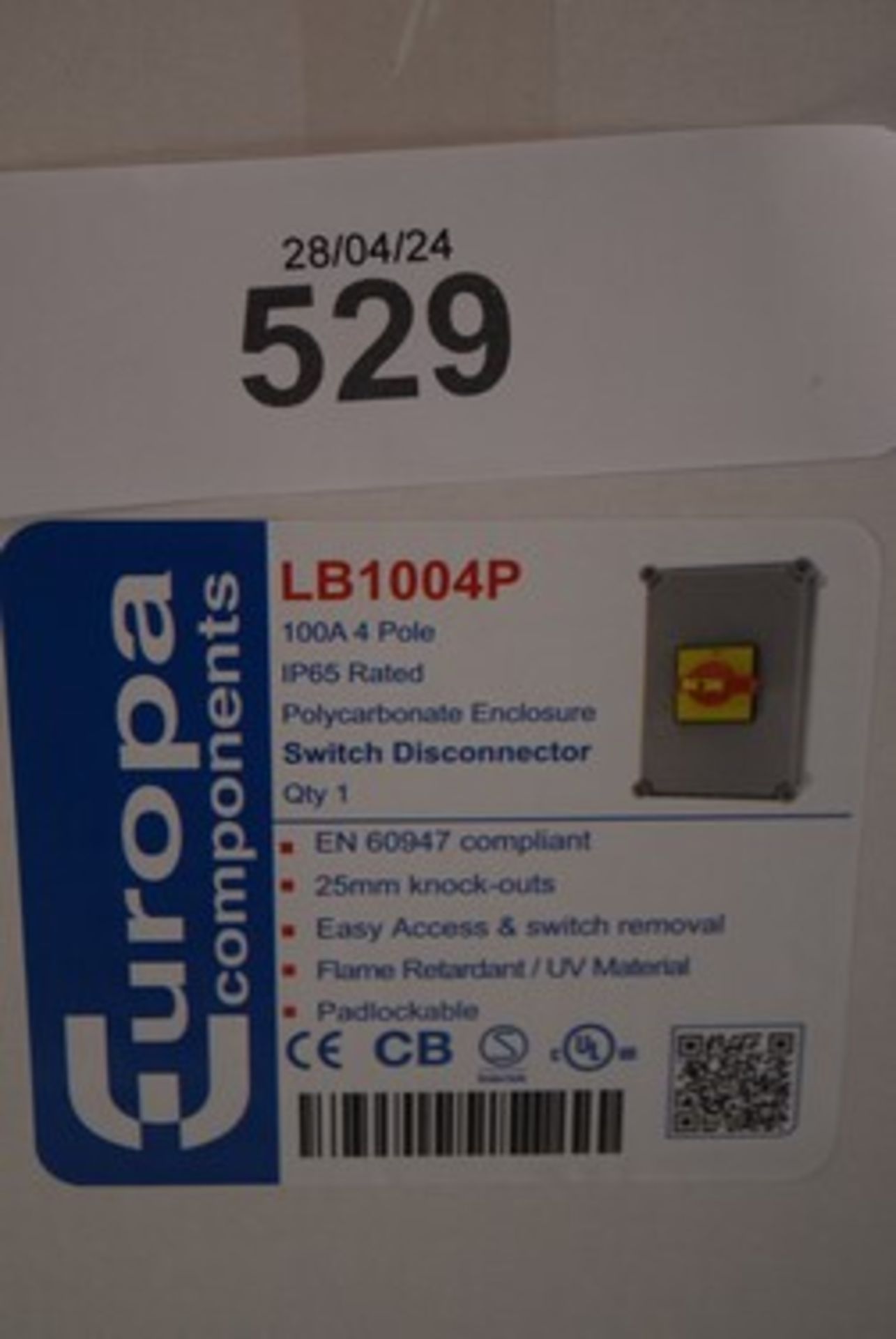 5 x Europa rotary isolator, 4 pole, 100amp, item No: LB1004P - new in box (GS28C) - Image 2 of 2