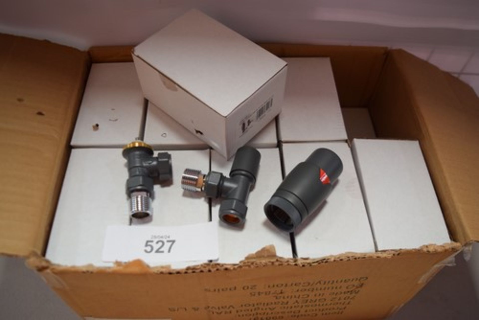 20 x pairs of unbranded angled, 15mm TRV and lockshield valves, matt anthracite, item No: 690197 -