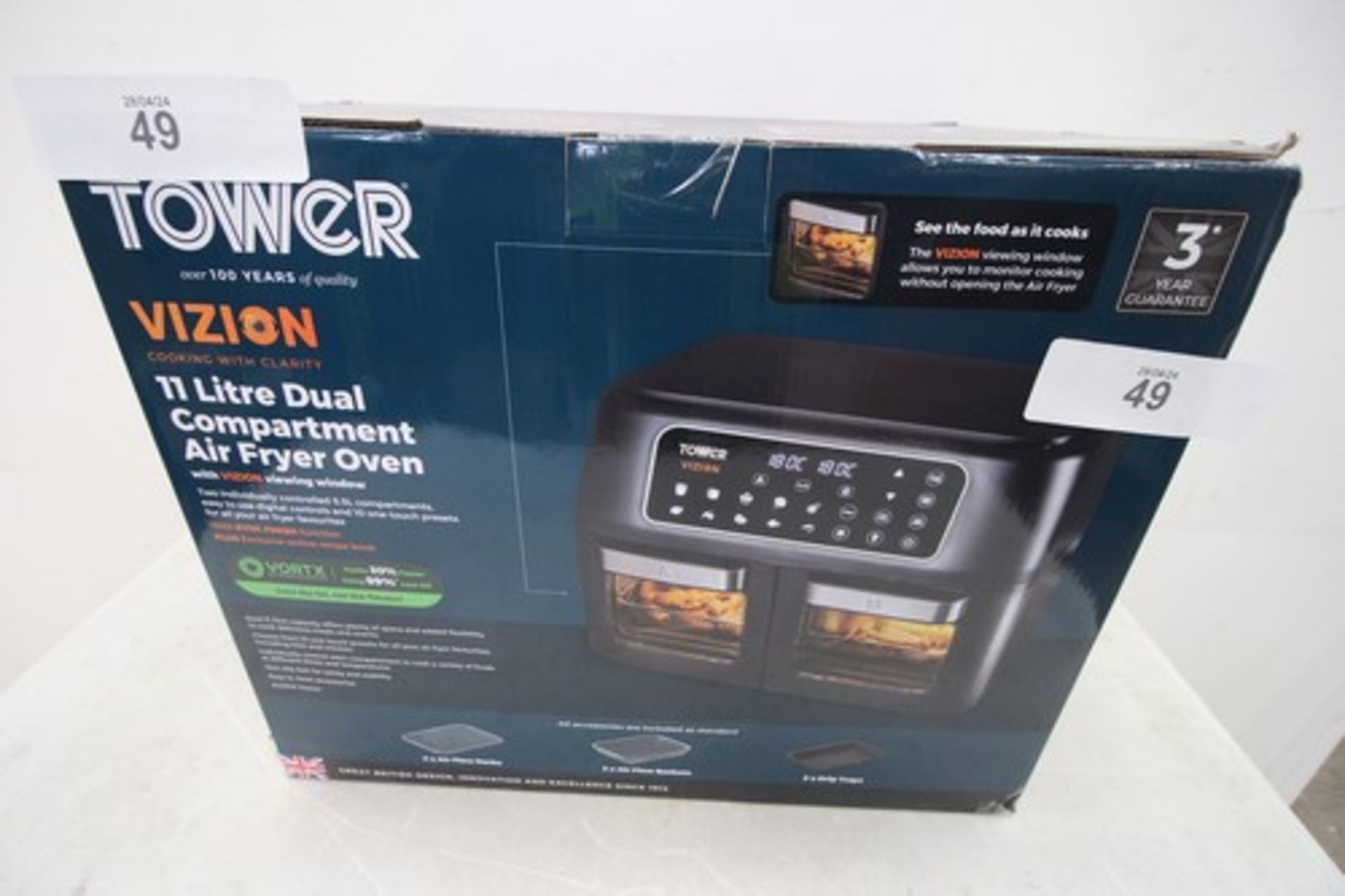 1 x Tower Vizion 11L dual air fryer, model: TI7102 - new in box (ES2)