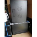 7 x black metal data cabinets, comprising 2 x floor standing and 5 x wall mounted - mixed condition