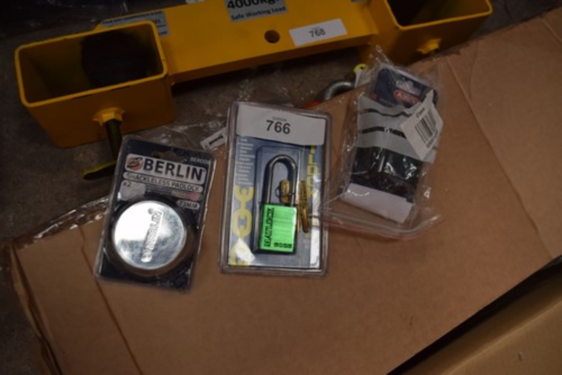 3 assorted padlocks, including 1 x Berlin Shackless padlock (tatty boxes), 1 x Abus, steel, code 19