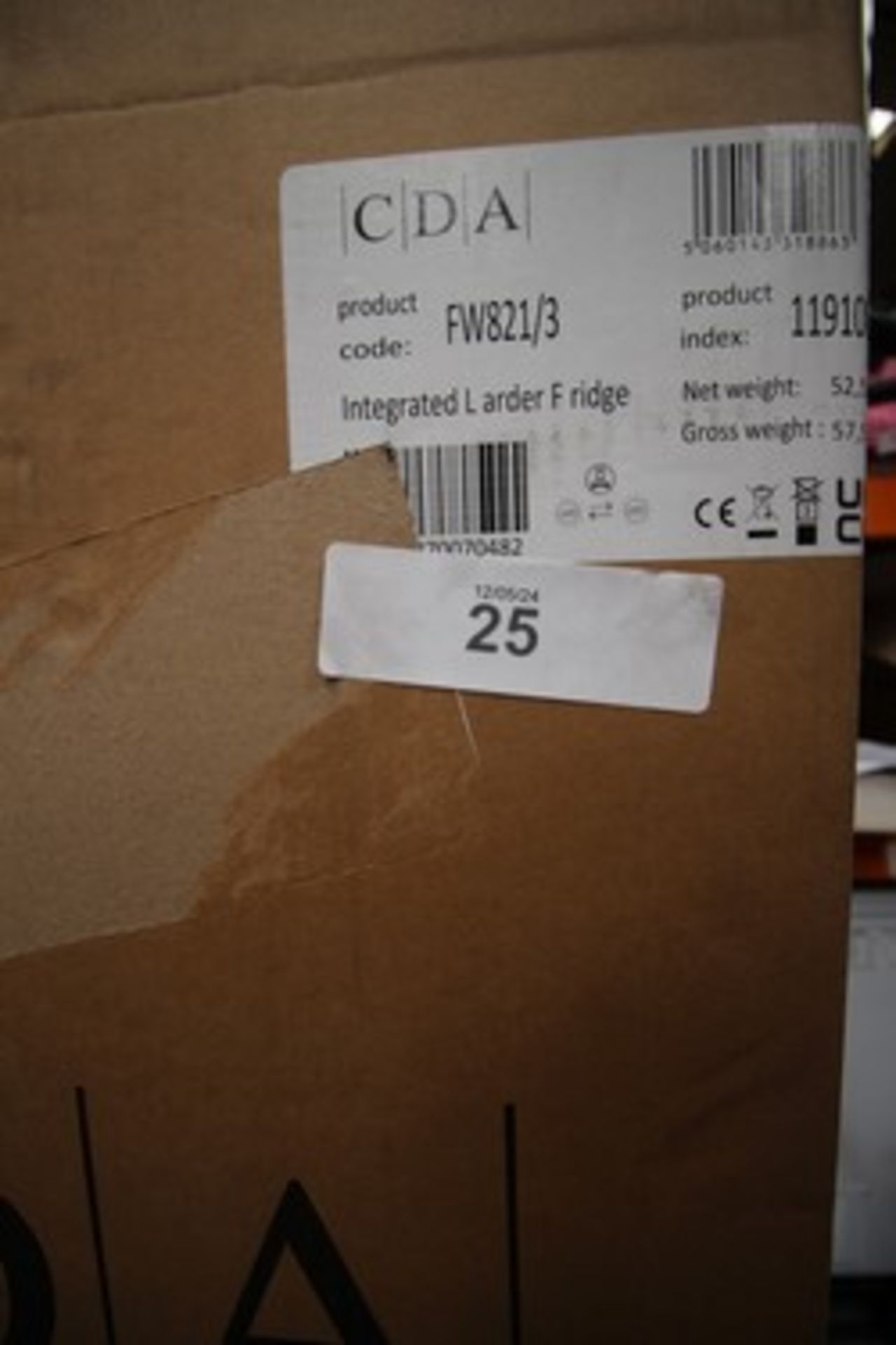 1 x CDA integrated larder fridge, model: FW821/3, 4cm dent on front panel - sealed new in box (ES4) - Image 3 of 3