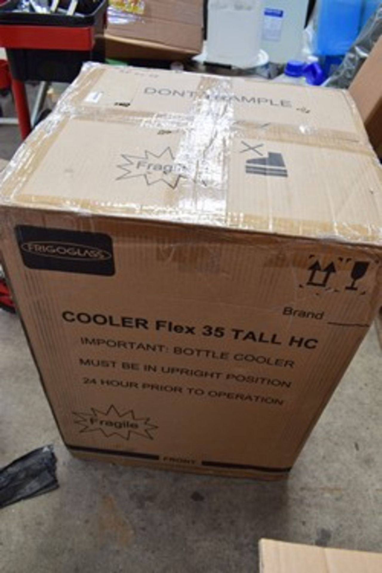 1 x Frigoglass 35 tall HC flex cooler, top cap off at door and some scratches - new in box (GS11)