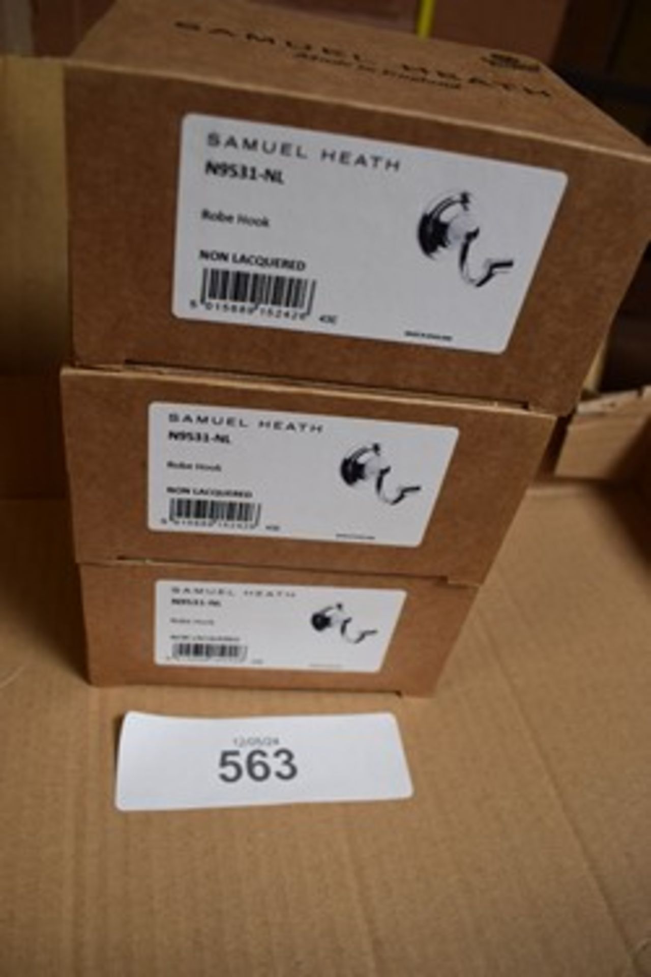 3 x Samuel Heath non lacquered robe hooks, Model N9531-NL, EAN 5015689152426 - New in box (G6)