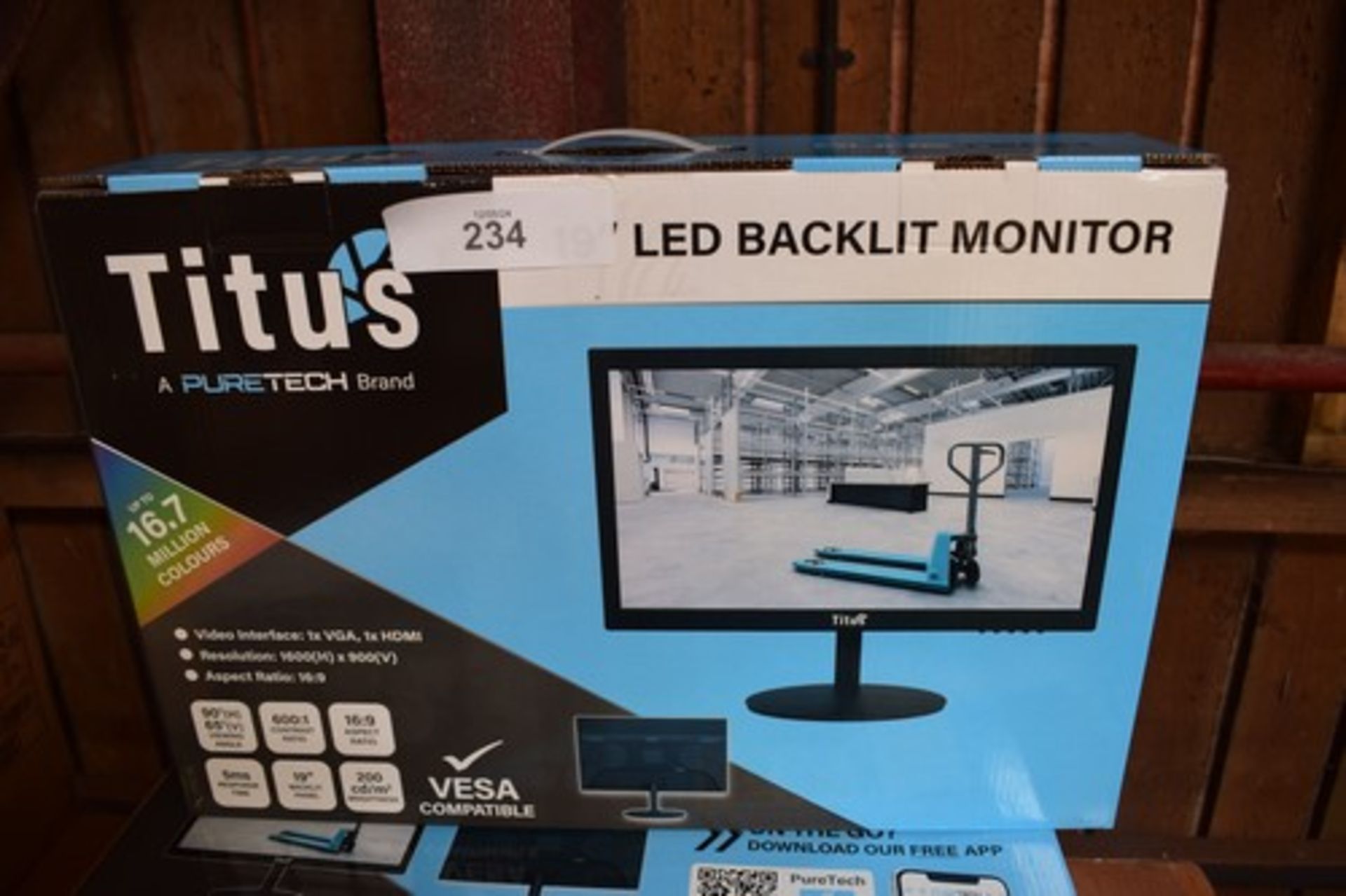 2 x Titus 19" backlit LED HDMI monitors, code 1.501.9623971 - New in box (ES14)