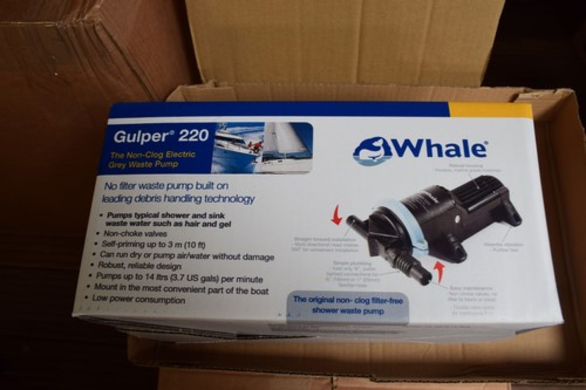 1 x Whale Gulper 220 shower waste 12V 220 pump, Model BP1552, EAN 6647815520 - New in box (ES17)