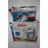 1 x Bosch Mum Serie 2 compact food processor, Model MUMS2EWOOG, together with 1 x Tefal steam iron