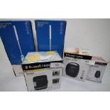 5 x Russell Hobbs products, including light weight steam cleaners, ceramic heaters and 4L mini