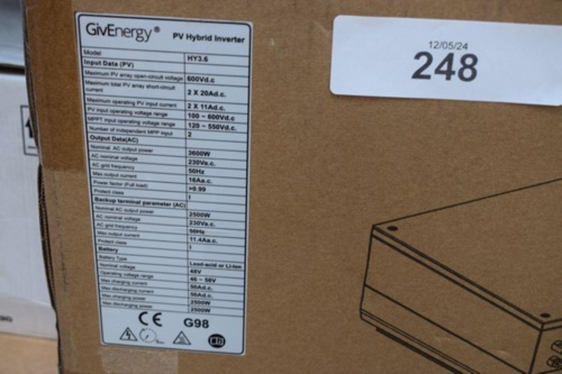 1 x Givenergy 3600W PV hybrid inverter, Model HY3.6, 600VDC - New in box (SR) - Image 2 of 2