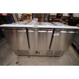 1 x King stainless steel pizza salad prep counter, 240V. We have powered it on and it chills. We