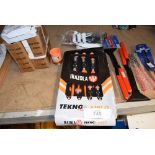 Assorted hand tools including 2 x 60mm table vises, Imperial tube bender, 2 x roof tile clippers etc