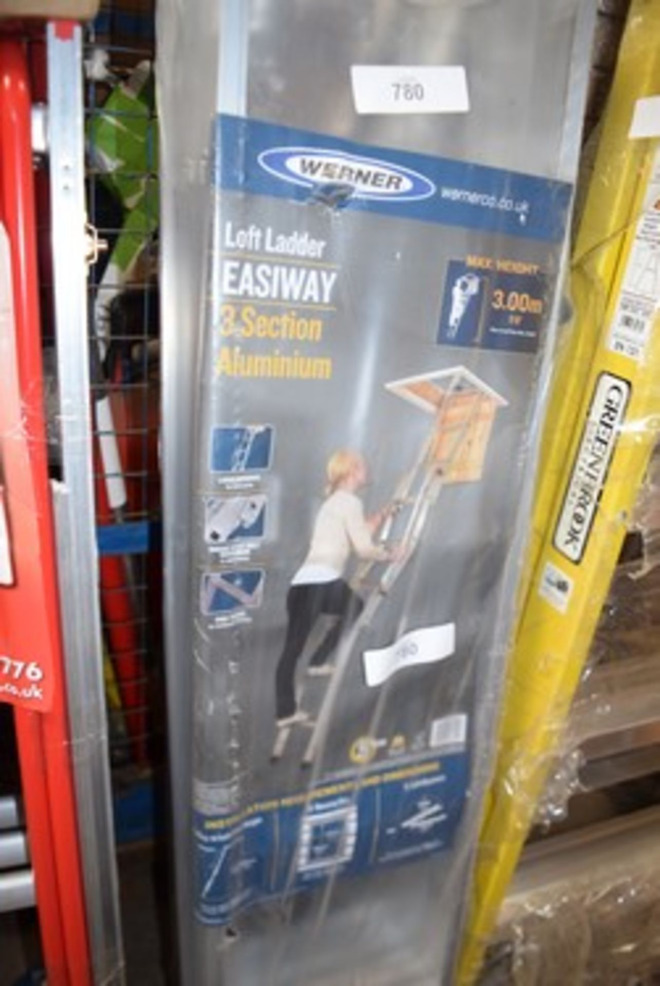 1 x Werner loft ladder, Easiway 3 section aluminium 3M max height - new (SW)