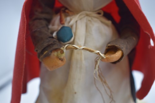 A 19th Century Pedlar doll, possibly English, with painted eyes, eyebrows, and lips, on wooden body, - Image 3 of 8