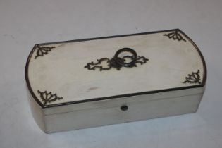 A wooden white metal mounted trinket box, 20cm lon