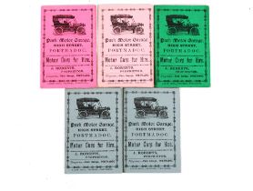 Five motor car hire cards with prices for hire