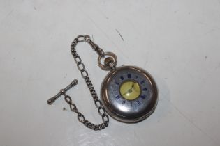 A silver half Hunter pocket watch with blue enamel