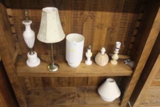 Six various table lamps, lacking power leads