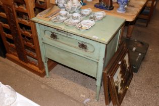 A green painted pine chest fitted single drawer