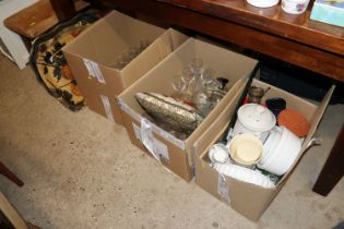 Three boxes of various sundry glass and china