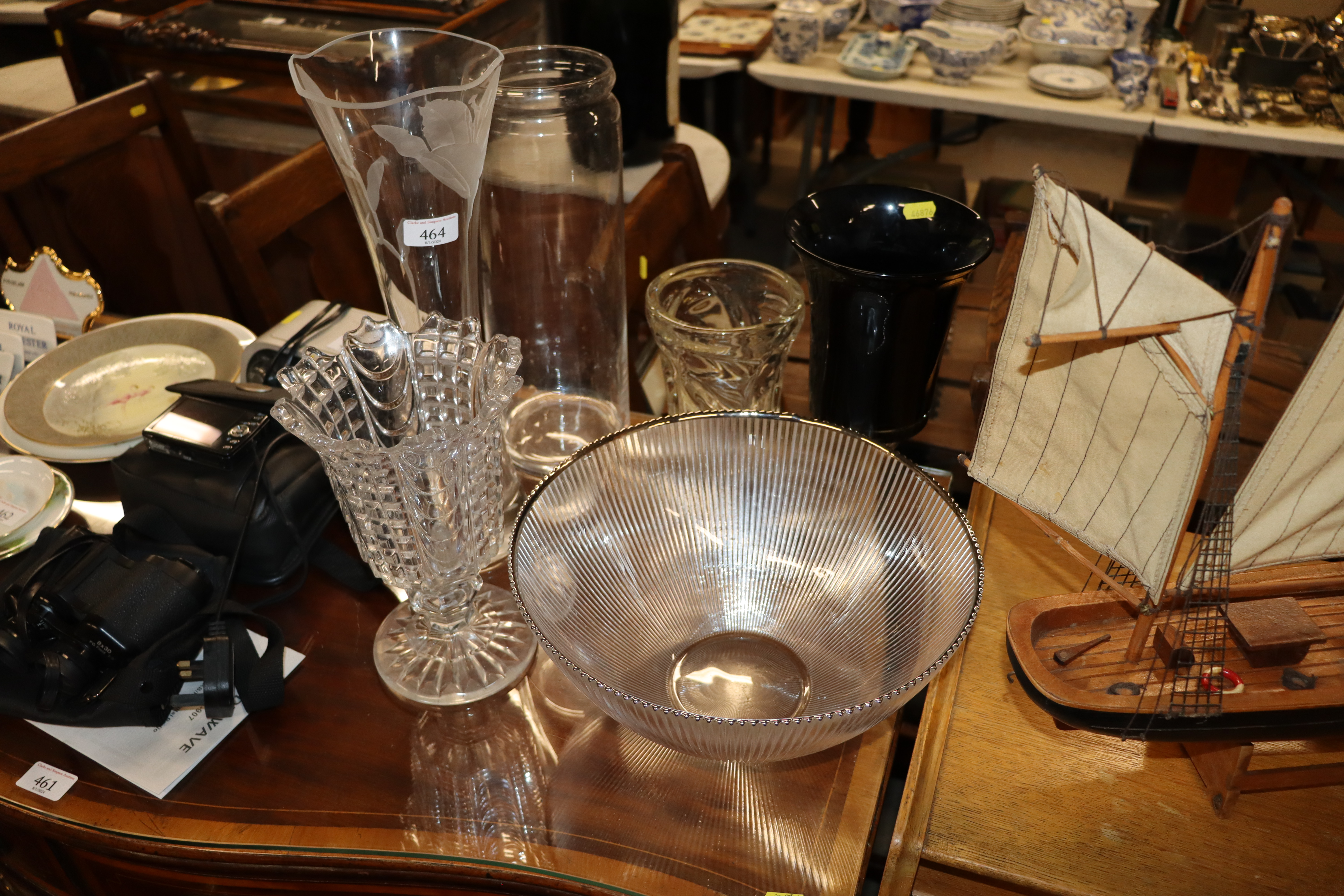A quantity of various glass vases to include a Whitefriars molar example