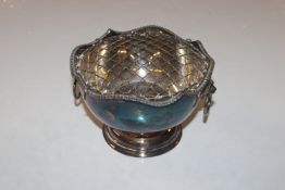 A silver rose bowl flanked by lion mask ring handles, approx. total weight 421gms
