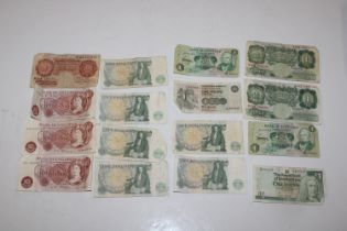 A collection of £1 notes and 10 shilling notes