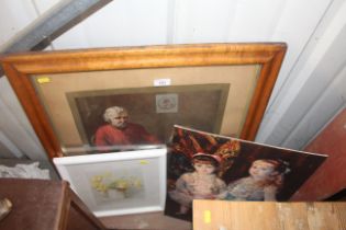 A maple framed print; together with two other prin