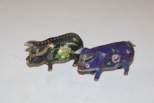 Two cloisonné decorated model pigs