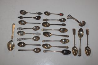 A collection of various silver and white metal spoons, some marked 800, approx. total weight 318gms