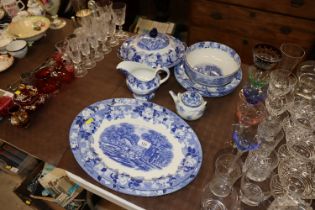 A quantity of Woods blue and white dinnerware