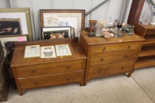 An oak chest fitted three long drawers and a match