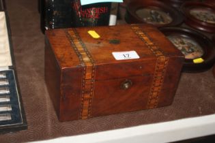 A Victorian inlaid walnut two compartment tea cadd