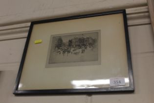 A framed and glazed pencil signed engraving depict