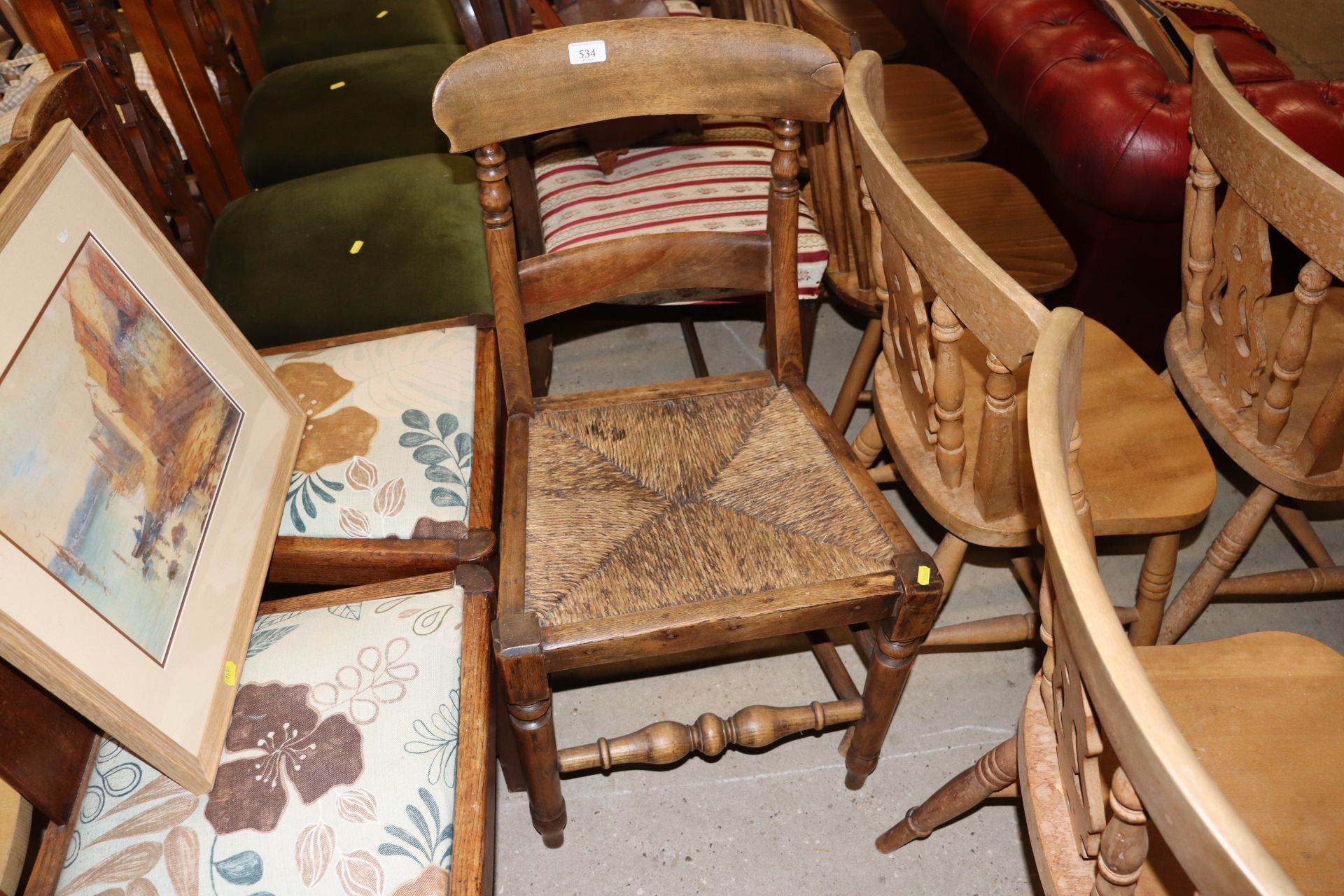 A mahogany and rush seated dining chair; a pine le - Image 3 of 3