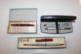 A boxed pen and wax seal; a Watermans fountain pen