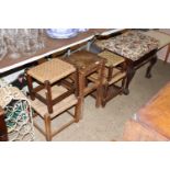 Four string topped stools and a oak and pine stool