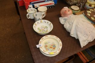 A small collection of nursery china to include "Bu