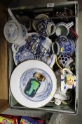A box of various pattern china including tea and d