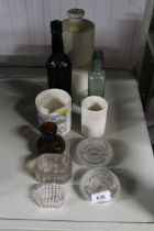 A collection of glass and stoneware, including old