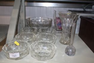 A collection of table glassware including vases