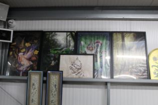 Five framed prints depicting fairies and elves